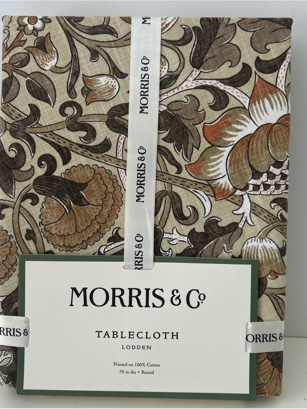 Morris & Co Lodden Tablecloth Fall Autumn Floral Green 70 IN Round 100% Cotton